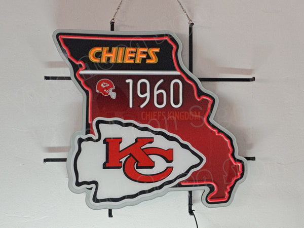 NFL Kansas City Chiefs 1960 Missouri State Map LED Neon Sign Light Lamp With Dimmer