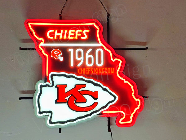 NFL Kansas City Chiefs 1960 Missouri State Map LED Neon Sign Light Lamp With Dimmer