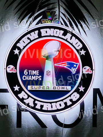 New England Patriots Super Bowl Championship 6 Time Champs 3D LED Neon Sign Light Lamp