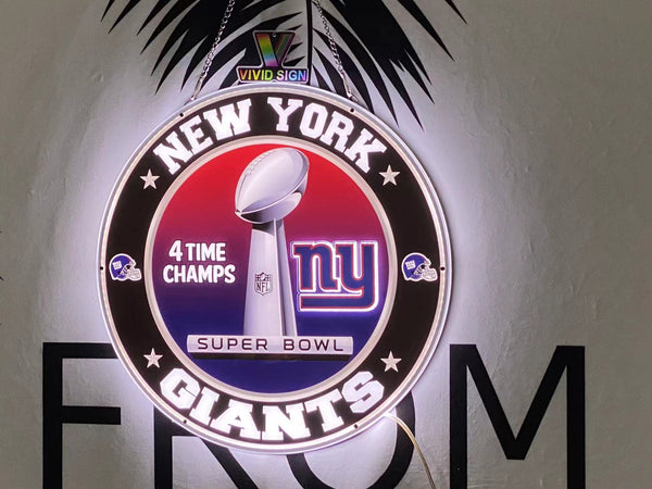 New York Giants Logo 4 Times Super Bowl Champions 3D LED Neon Sign Light Lamp