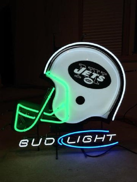 New York Jets Helmet Bud Light Beer Bar Neon Sign Light Lamp