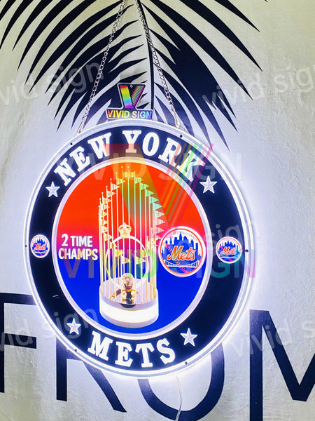 New York Mets 2 Time Champions Baseball 3D LED Neon Sign Light Lamp