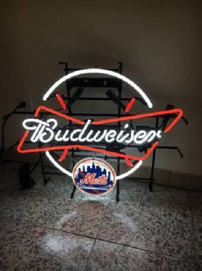 New York Mets Budweiser Bow Tie Beer Bar Neon Sign Light Lamp