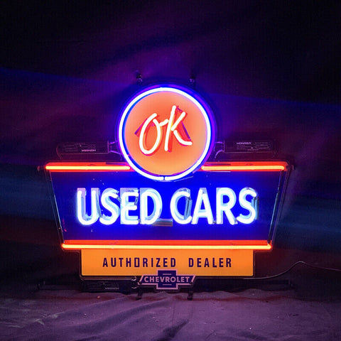 Used OK Cars Chevrolet Chevy Corvette Chevelle Sports Car Neon Sign Light Lamp
