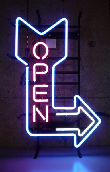Open Arrow Neon Light Sign Lamp Real Glass Wall Decor