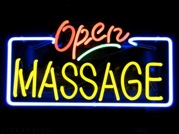 Yellow Massage Open Neon Light Sign Lamp Real Glass Wall Decor Version II