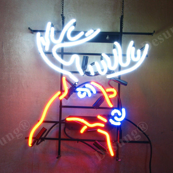 Outdoors Deer Elk Milu Moose Head Neon Light Sign Lamp Real Glass Wall Decor Gift