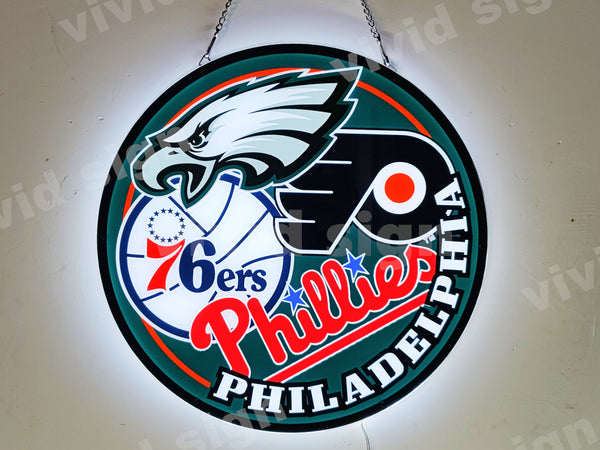 Philadelphia Eagles & 76Ers &Phillies & Flyers Team 3D LED Neon Sign Light Lamp