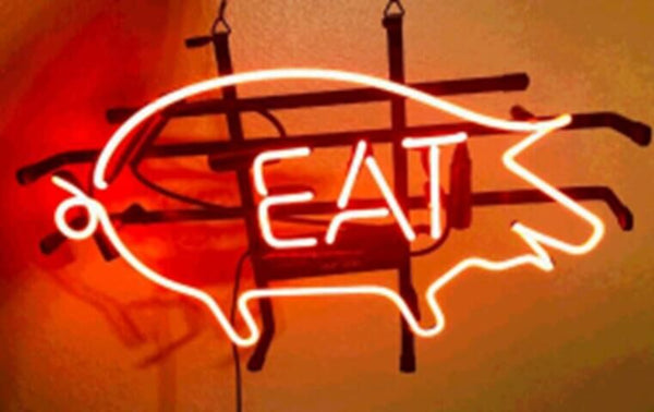 Cute Pig Eat Neon Light Sign Lamp Real Glass Wall Decor