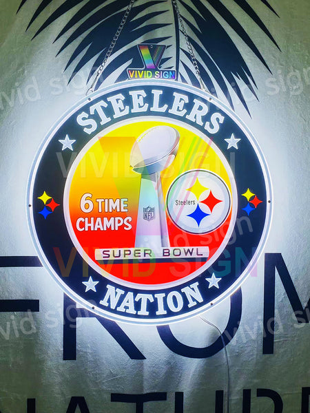 Pittsburgh Steelers 6 Time Super Bowl Championship 3D LED Neon Sign Light Lamp