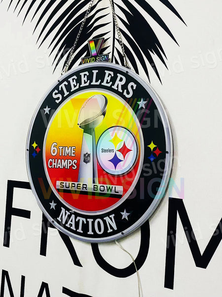 Pittsburgh Steelers 6 Time Super Bowl Championship 3D LED Neon Sign Light Lamp