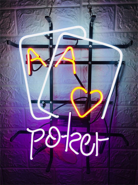 Poker Casino AA Neon Light Sign Lamp Real Glass Wall Decor