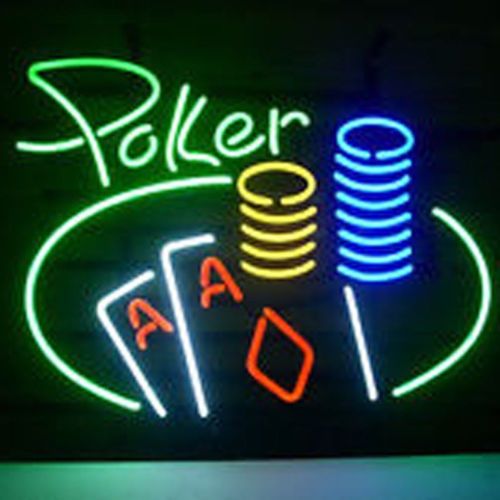 Poker Double Aces Jetton Neon Light Sign Lamp Real Glass Wall Decor Version II