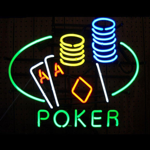 Poker Double Aces Jetton Neon Light Sign Lamp Real Glass Wall Decor