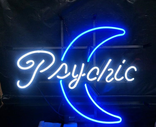 Psychic Blue Moon Neon Light Sign Lamp Real Glass Wall Decor