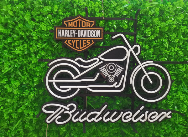 Harley Davidson Budweiser Beer Logo LED Sign Light Lamp Not Neon