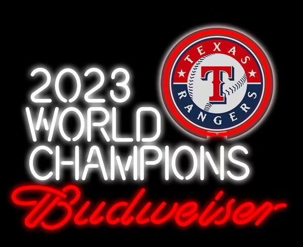 Budweiser Beer Texas Rangers 2023 World Series Champions Neon Sign Light Lamp