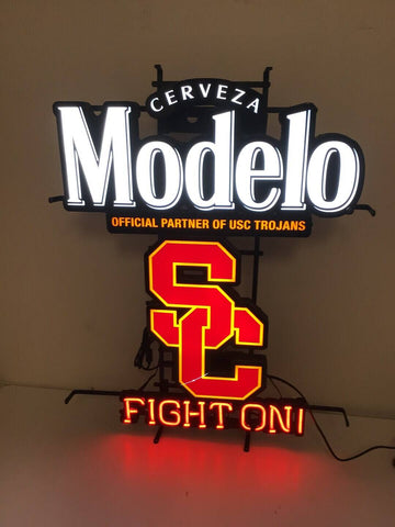 Modelo cerveza USC Trojans Fight On! LED Neon Sign Light Lamp