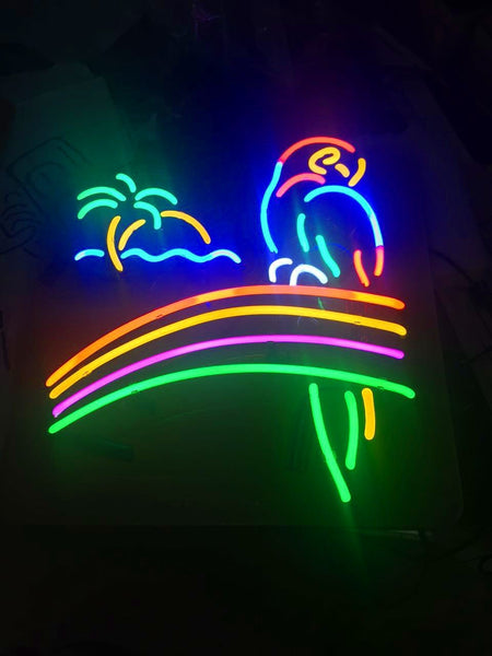 Rainbow Parrot Palm Tree Neon Light Sign Lamp Real Glass Wall Decor