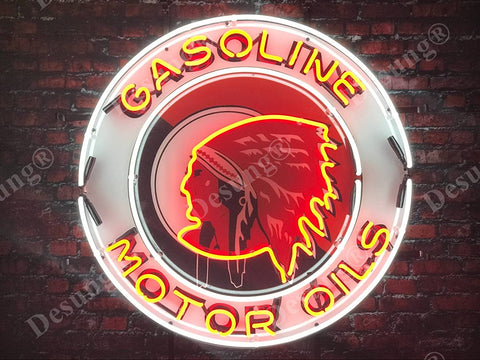 Red Indian Motor Oil Gas Gasoline Neon Light Sign Lamp With HD Vivid Printing