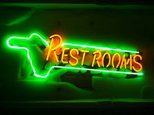 Rest Rooms Green Arrow Neon Light Sign Lamp Real Glass Wall Decor