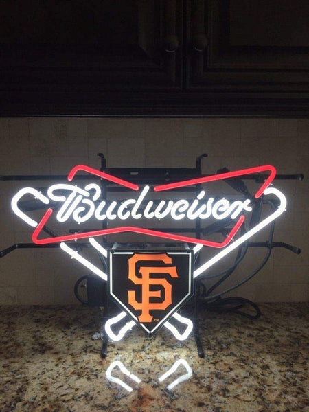 San Francisco Giants Budweisers Bow Tie Beer Bar Neon Sign Light Lamp