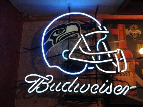 Seattle Seahawks Helmet Budweiser Beer Bar Neon Sign Light Lamp