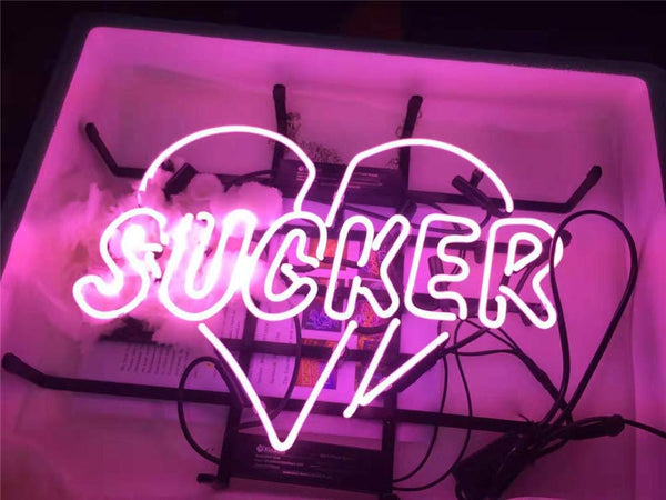 Sucker Heart Neon Light Sign Lamp Real Glass Wall Decor
