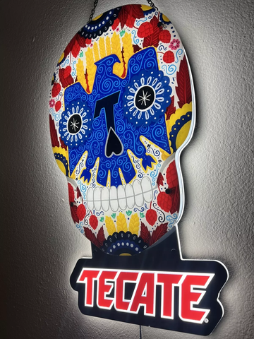 Tecate Light Sugar Skull 2D LED Neon Sign Light Lamp