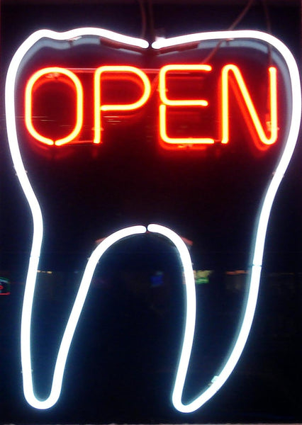 Dentist Teeth Open Neon Light Sign Lamp Real Glass Wall Decor Version II