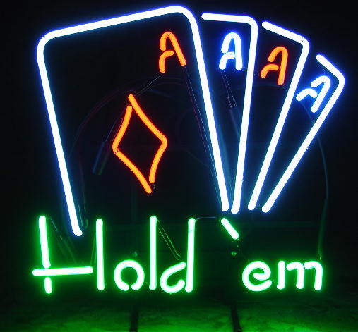 Texas Hold` em Pokers Casino Neon Light Sign Lamp Real Glass Wall Decor