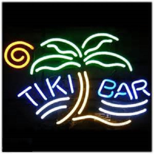 Tiki Bar Palm Tree Neon Light Sign Lamp Real Glass Wall Decor
