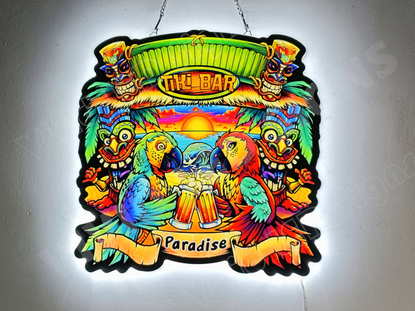 Tiki Bar Paradise Drinking Parrot 2D LED Neon Sign Light Lamp