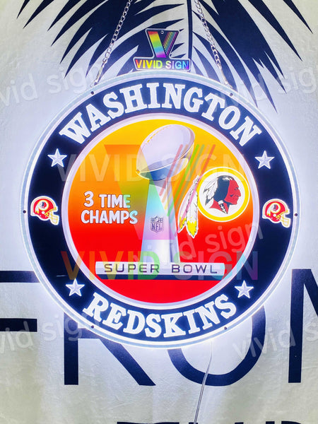 Washington Redskins 3 Time Super Bowl Championship 3D LED Neon Sign Light Lamp