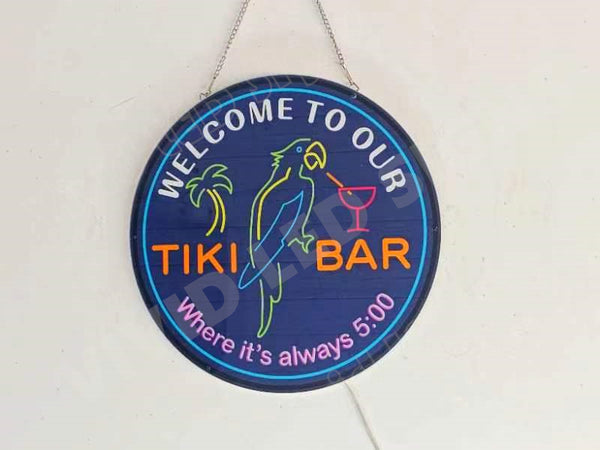 Welcome to our tiki bar where it's always 5 O' Clock 2D LED Neon Sign Light Lamp