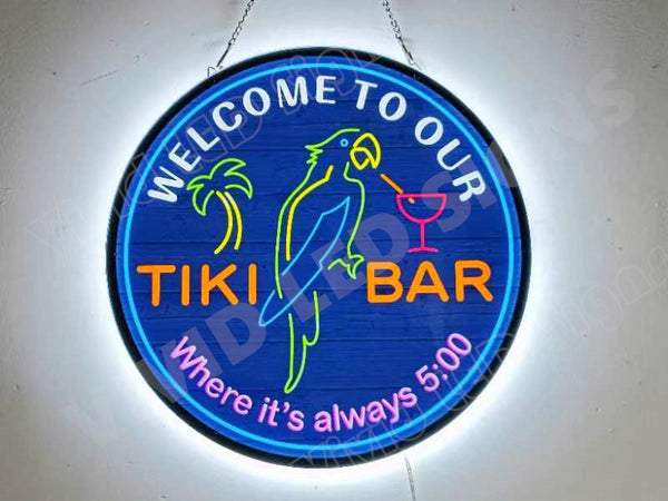 Welcome to our tiki bar where it's always 5 O' Clock 2D LED Neon Sign Light Lamp