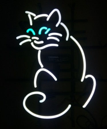 White Cat Neon Light Sign Lamp Real Glass Wall Decor Gift