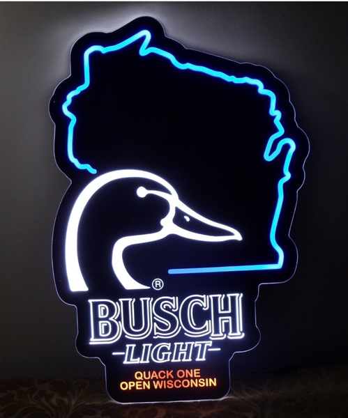 Busch Light Beer Flying Duck Ducks Wisconsin State LED Neon Sign Light Lamp