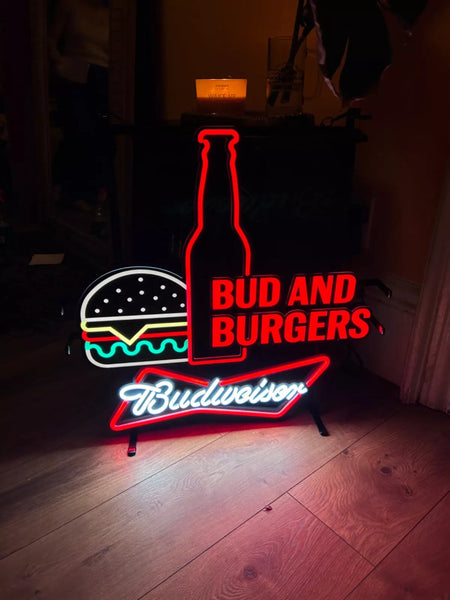 Budweiser Bud and Burgers LED Neon Sign Light Lamp