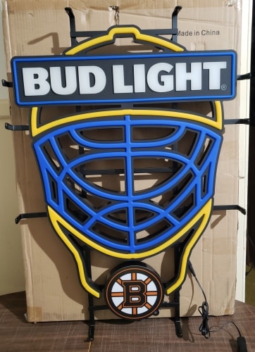 Bud Light Beer Boston Bruins Faux LED Neon Sign Light Lamp