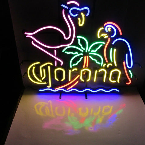 Corona Beer Flamingo Parrot Palm Tree LED Neon Sign Light Lamp