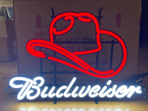 Budweiser With Cowboy Hat Beer LED Neon Sign Light Lamp