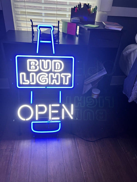 Bud Light Bottle Open Beer LED Neon Sign Light Lamp