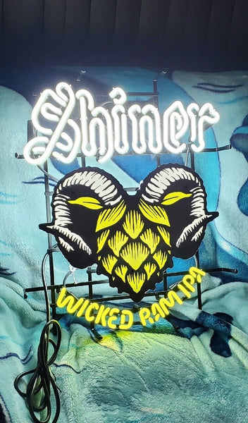 Shiner Brewing Wicked IPA Ram Beer Faux LED Neon Sign Light Lamp