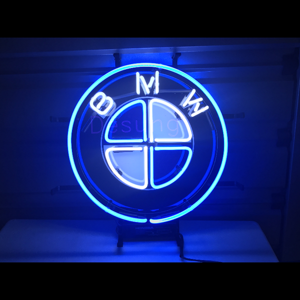 Desung BMW (Auto) vivid neon sign, front view, turned on