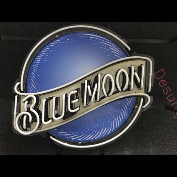 Desung Blue Moon (Alcohol - Beer) vivid neon sign, front view, turned off
