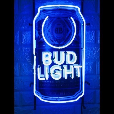 Desung Bud Light Can (Alcohol - Beer) vivid neon sign, front view, turned on