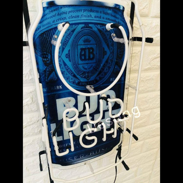Desung Bud Light Can (Alcohol - Beer) vivid neon sign, isometric view, turned off