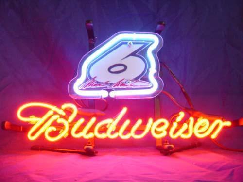 Budweiser Autographed Nascar #6 Beer Neon Sign Light Lamp