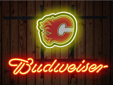 Budweiser Calgary Flames Logo Neon Sign Light Lamp